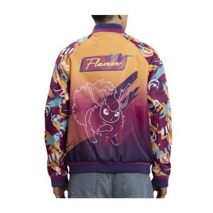 THEVOLTAGE.CL POKEMON CENTER VESTUARIO CHAQUETA BOMBER EEVEE EVOLUTIONS FLAREON TALLA XL